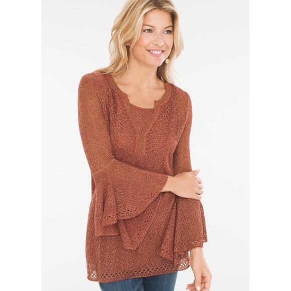 Chico's Sweater Bell-Sleeve Pullover Orange Gold Size Large - Picture 1 of 12